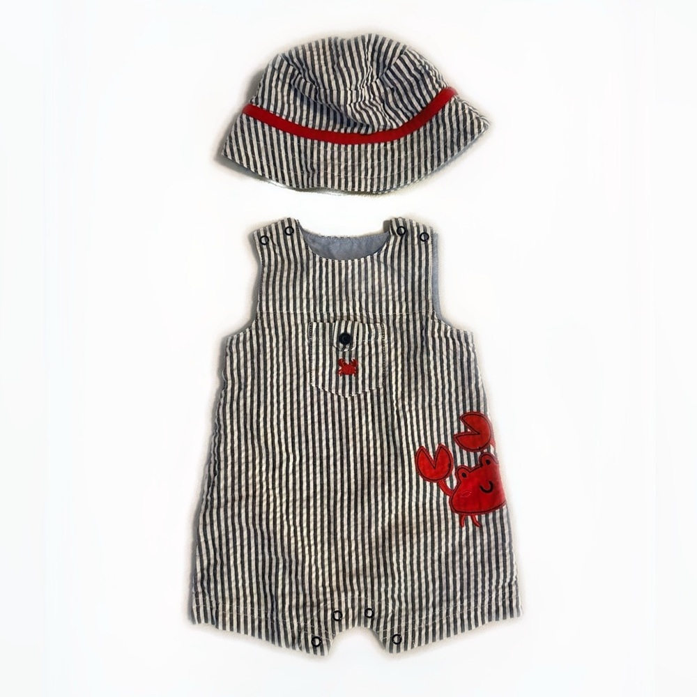 Little Me Navy Blue Striped Crab Set 3M